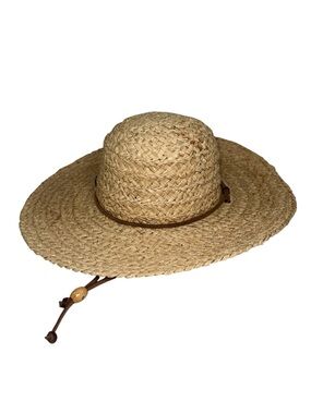 Scala Collection Straw Sun Hat Wide Brim Boho Beach Hat Chin Strap Womens Medium